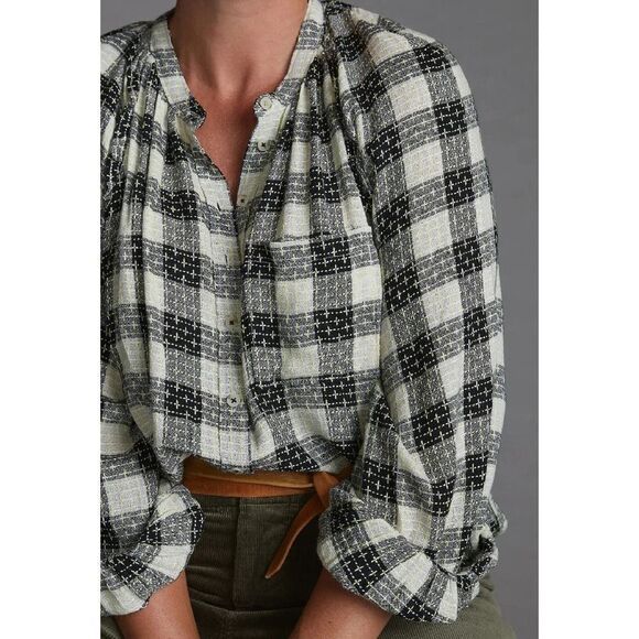 Anthropologie Pilcro Breezy Button Down Plaid Buffalo Top Blouse size Small - Picture 3 of 12